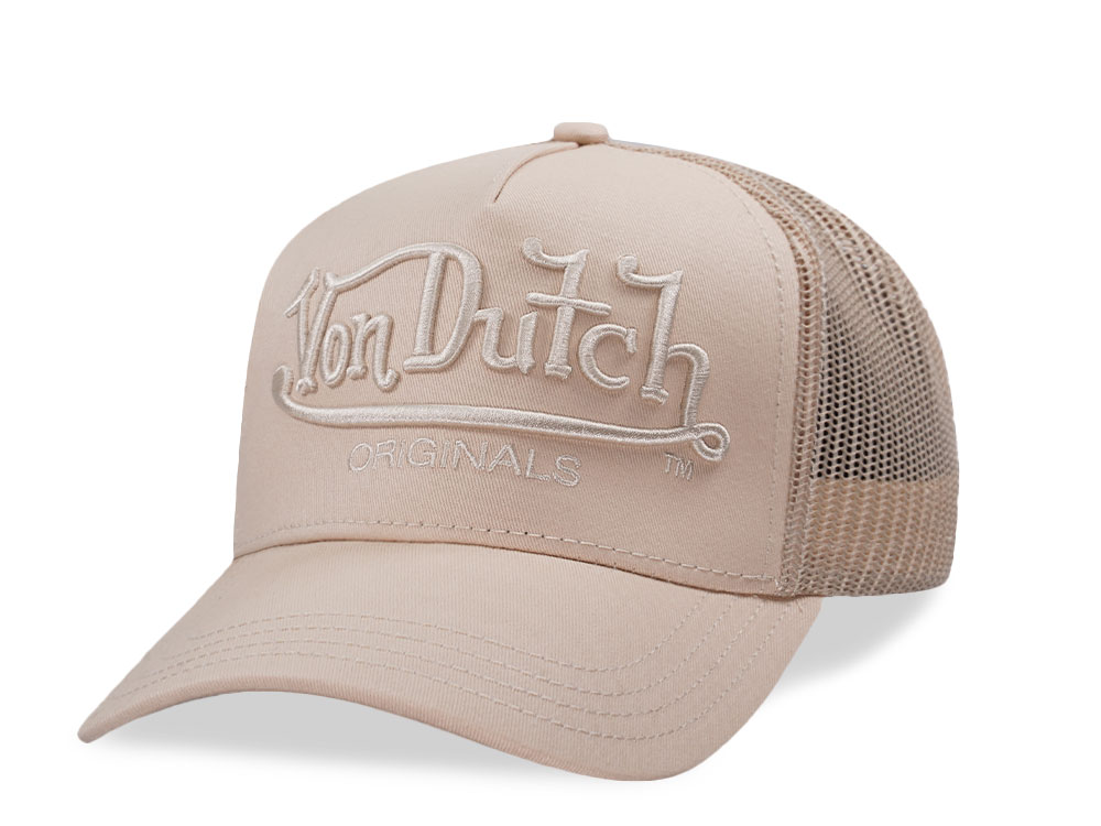 Von Dutch Script Beige Trucker Black Snapback Cap