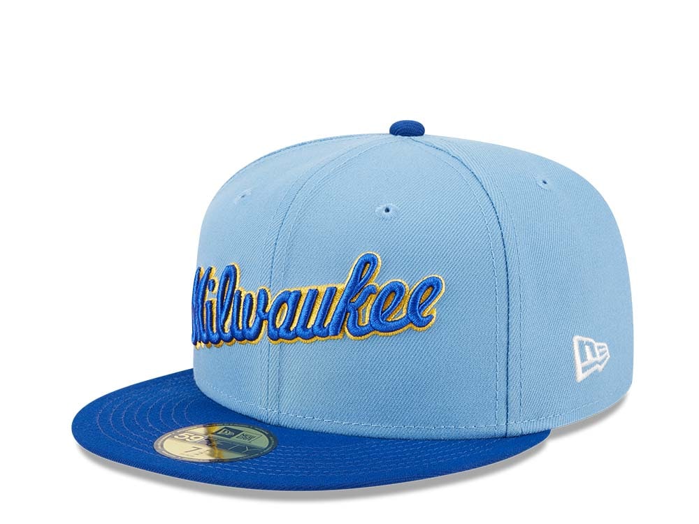New Era Milwaukee Brewers Powder Blues Sky Throwback Edition 59Fifty Fitted Hat