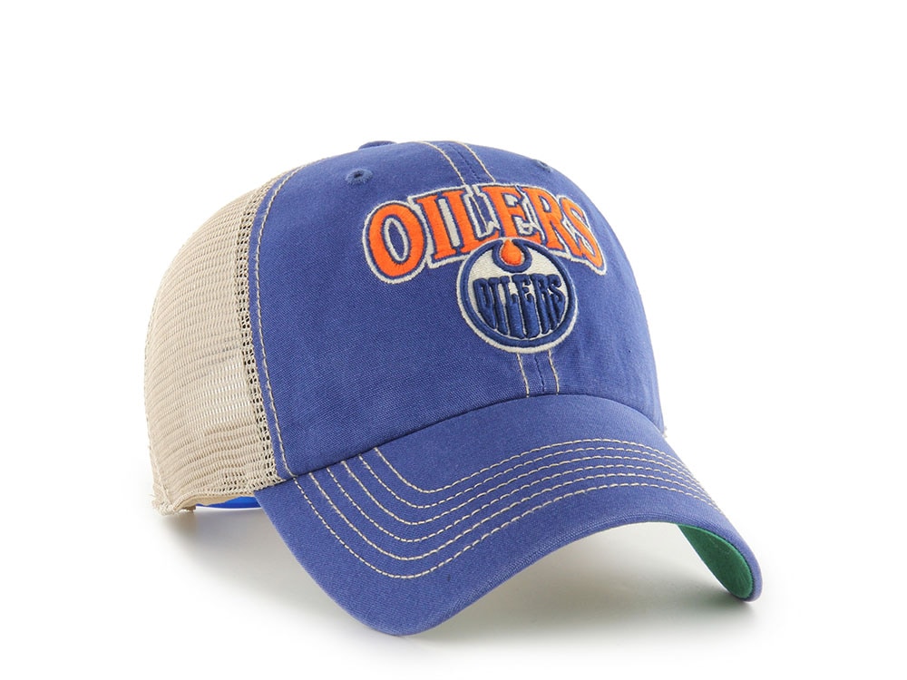 47Brand Edmonton Oilers Vintage Royal Blue Tuscaloosa Edition Trucker Clean Up Snapback Cap