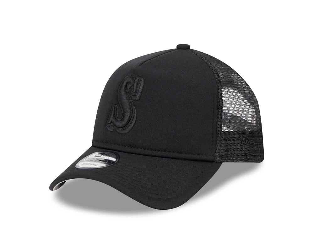 New Era Seattle Mariners Black All Day 9Forty A Frame Trucker Snapback Hat